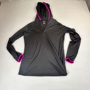 Vogo Athletica Womens Small Black Pink Trim Hoodie Thumbhole Active Top 01737